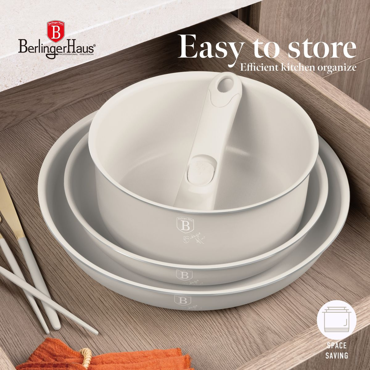 Berlinger Haus 10-Piece Titan Pro Non Stick Coating Oven Safe Cookware Set - Sahara