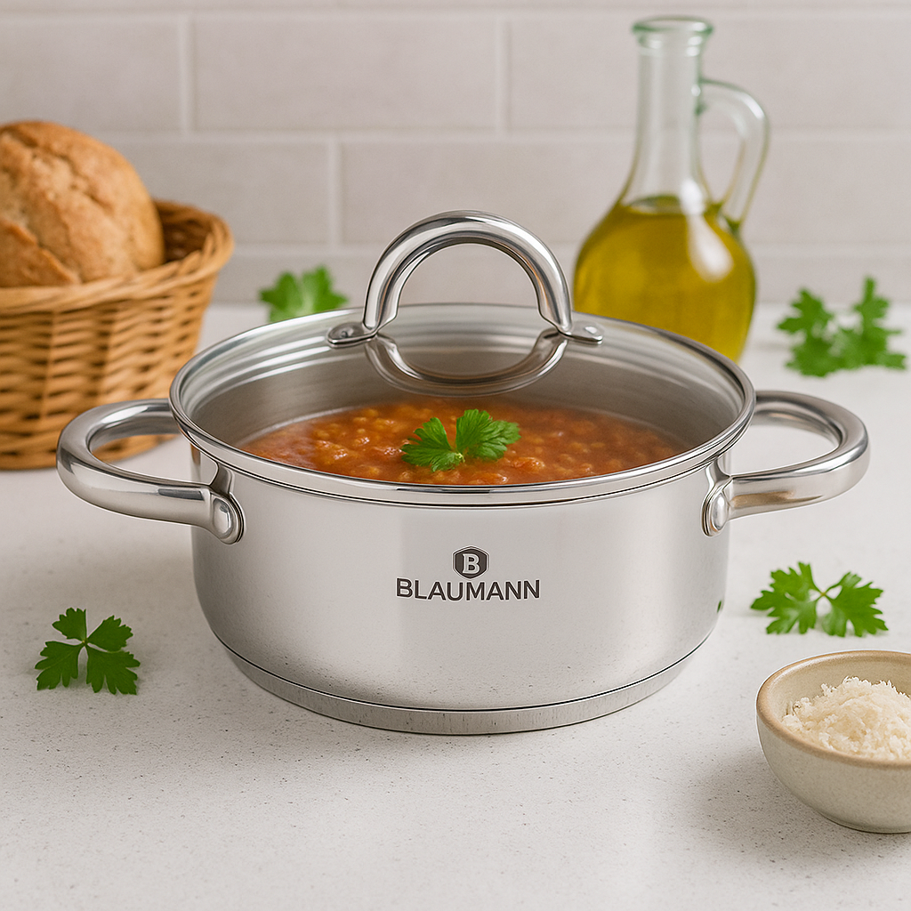 Blaumann 32cm Stainless Steel Shallow Pot with Lid - Gourmet Line