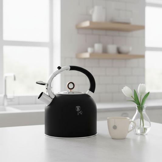 Berlinger Haus 3.0L Stainless Steel Whistling Kettle with Glass Lid – Black Rose