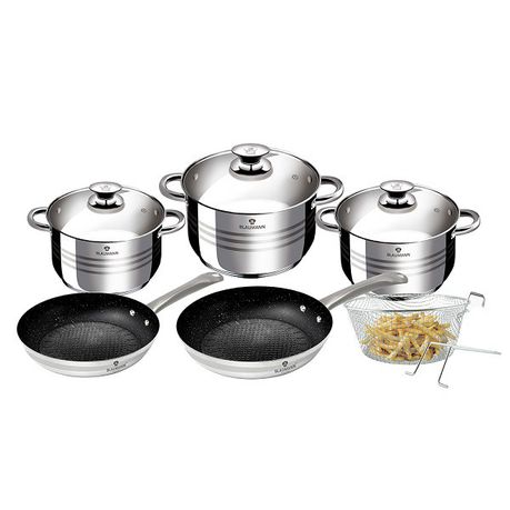 Blaumann 10-Piece Stainless Steel Jumbo Cookware Set With Marble Coating Fry Pans