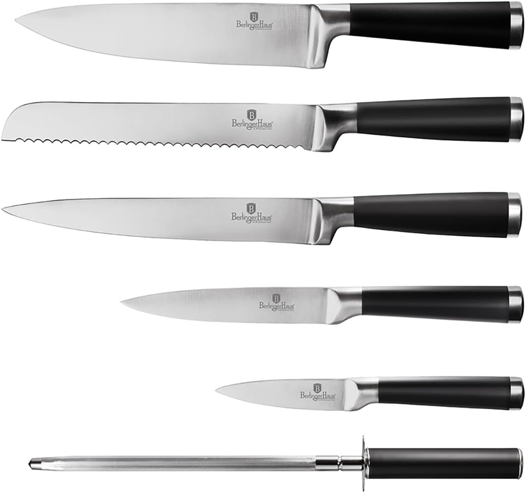 Berlinger Haus 7-Piece Knife Set with Bamboo Stand - Royal Black