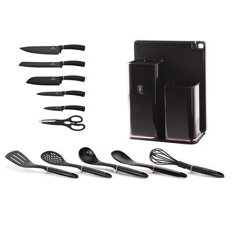 Berlinger Haus 13 Piece Knife Set with Stand and Kitchen Tools - i-Rose