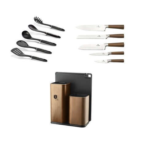 Berlinger Haus 12 Piece Knife Set with Stand and Cutting Board - Black Rose Line