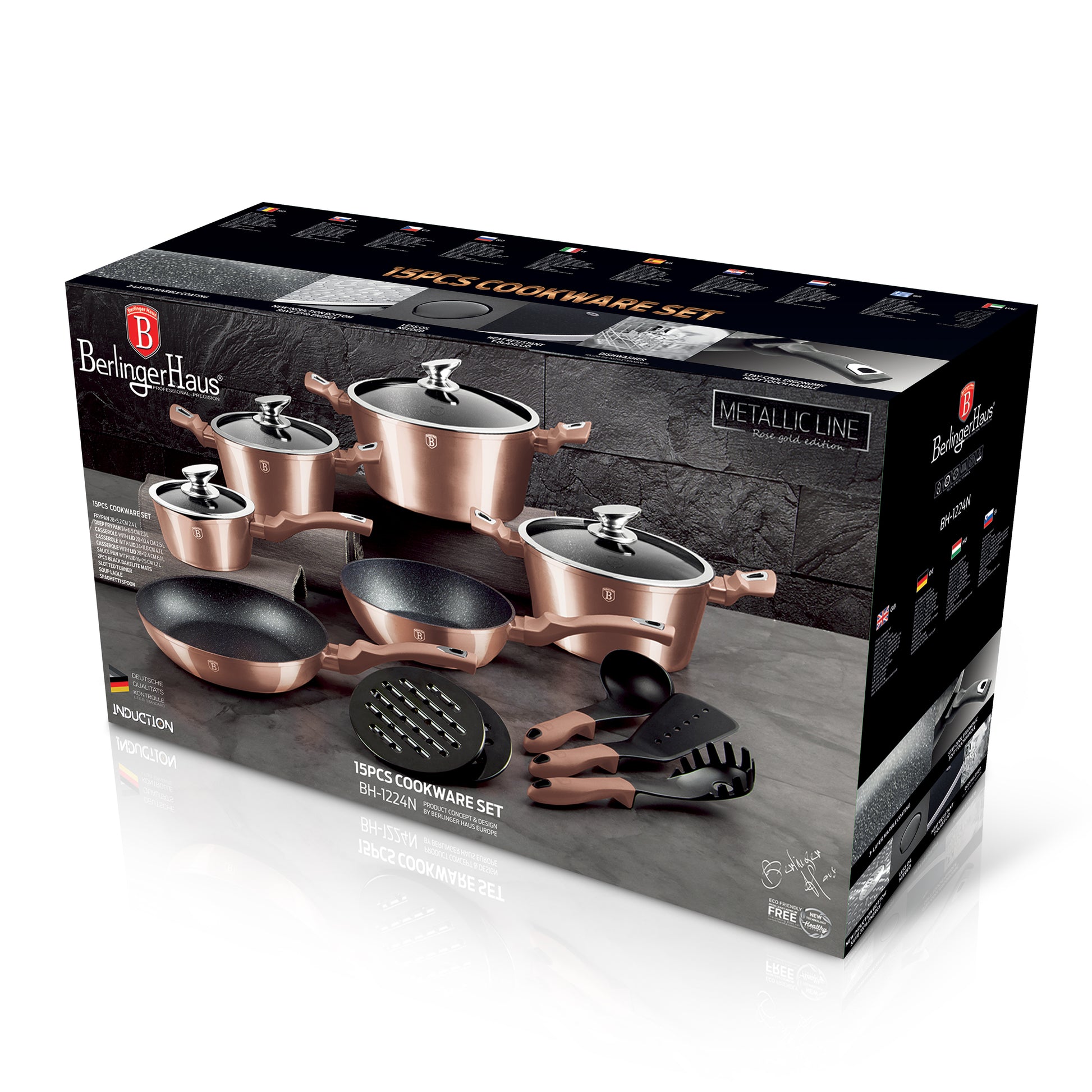 Berlinger Haus 15 Piece Marble Coating Cookware Set - Rose Gold Edition
