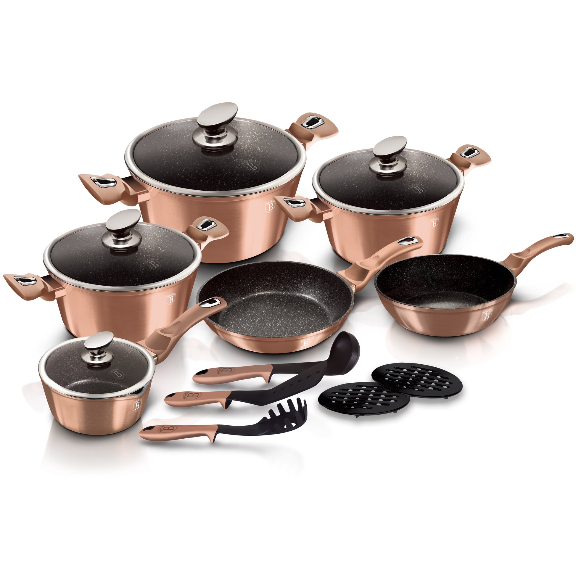 Berlinger Haus 15 Piece Marble Coating Cookware Set - Rose Gold Edition