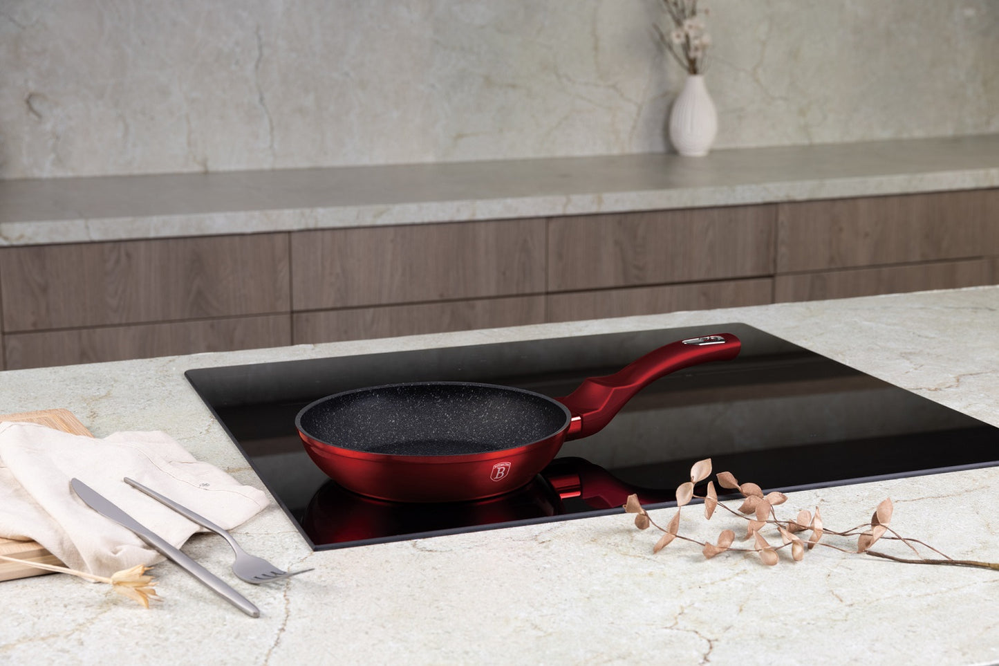 Berlinger Haus 28cm Non-Stick Marble Coating Frypan - Burgundy Metallic
