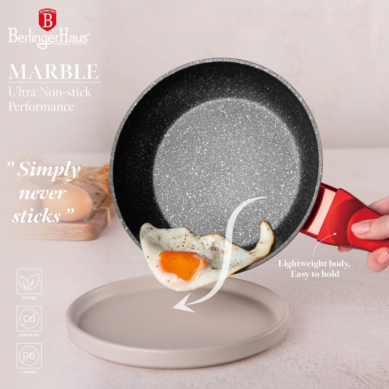 Berlinger Haus 28cm Non-Stick Marble Coating Frypan - Burgundy Metallic