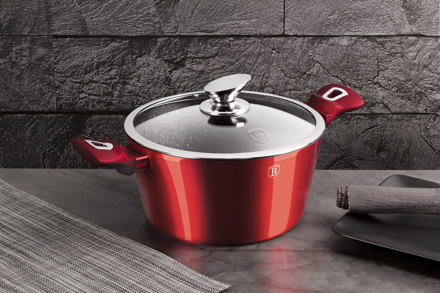 Berlinger Haus 20cm Marble Coating Non-Stick Casserole – Burgundy Metallic
