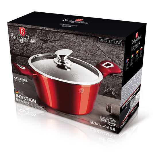 Berlinger Haus 28cm Non-Stick Marble Coating Casserole - Burgundy Metallic