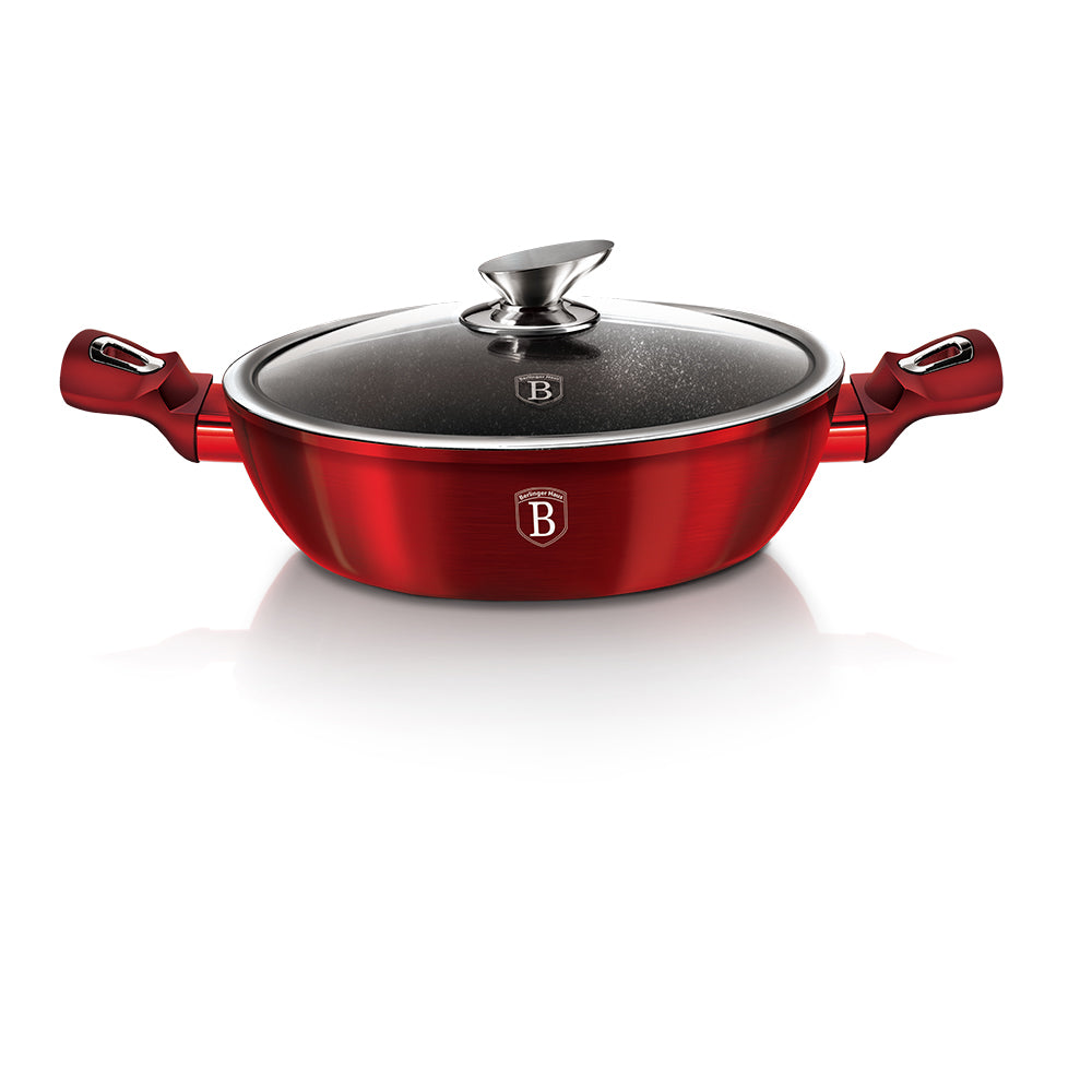 Berlinger Haus 28cm Marble Coating Non-Stick Shallow Pot - Burgundy Metallic Line