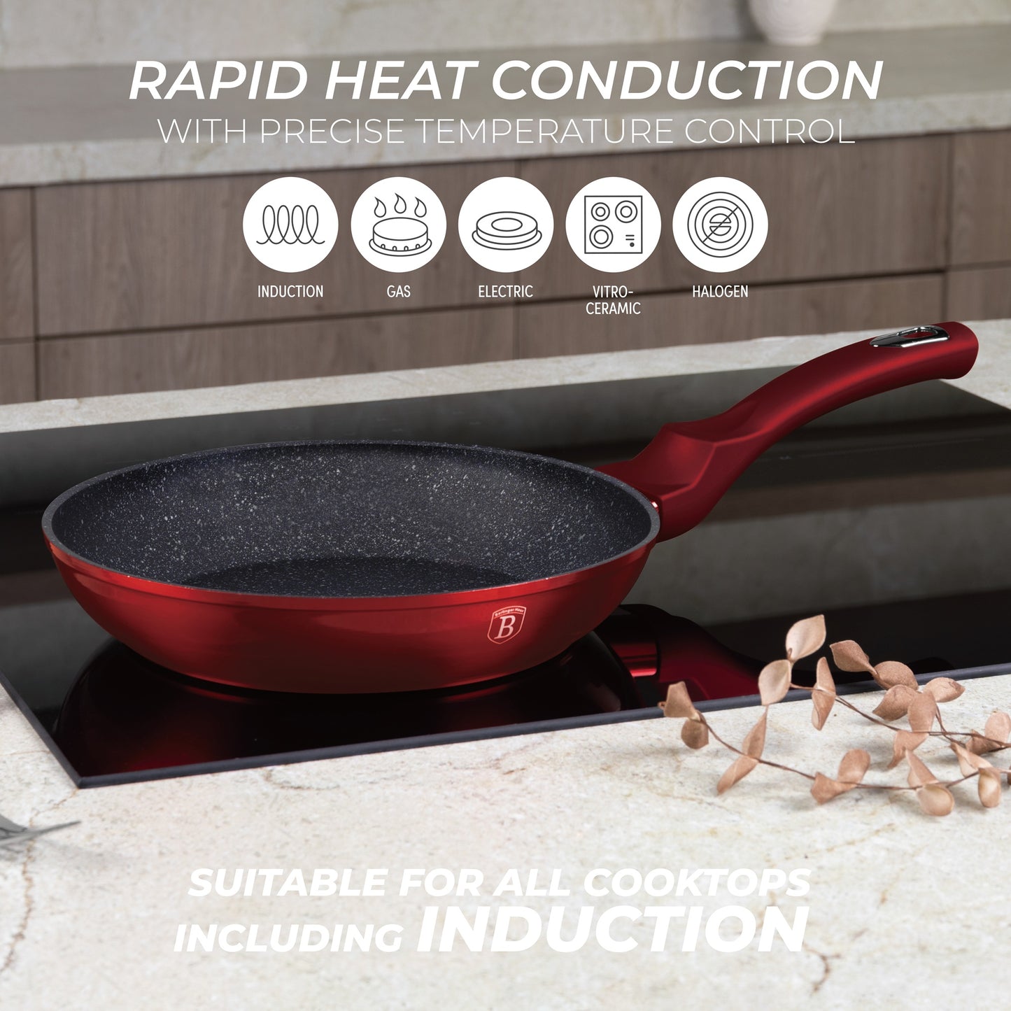 Berlinger Haus 3-Piece Marble Coating Fry Pan Set - Burgundy Metallic