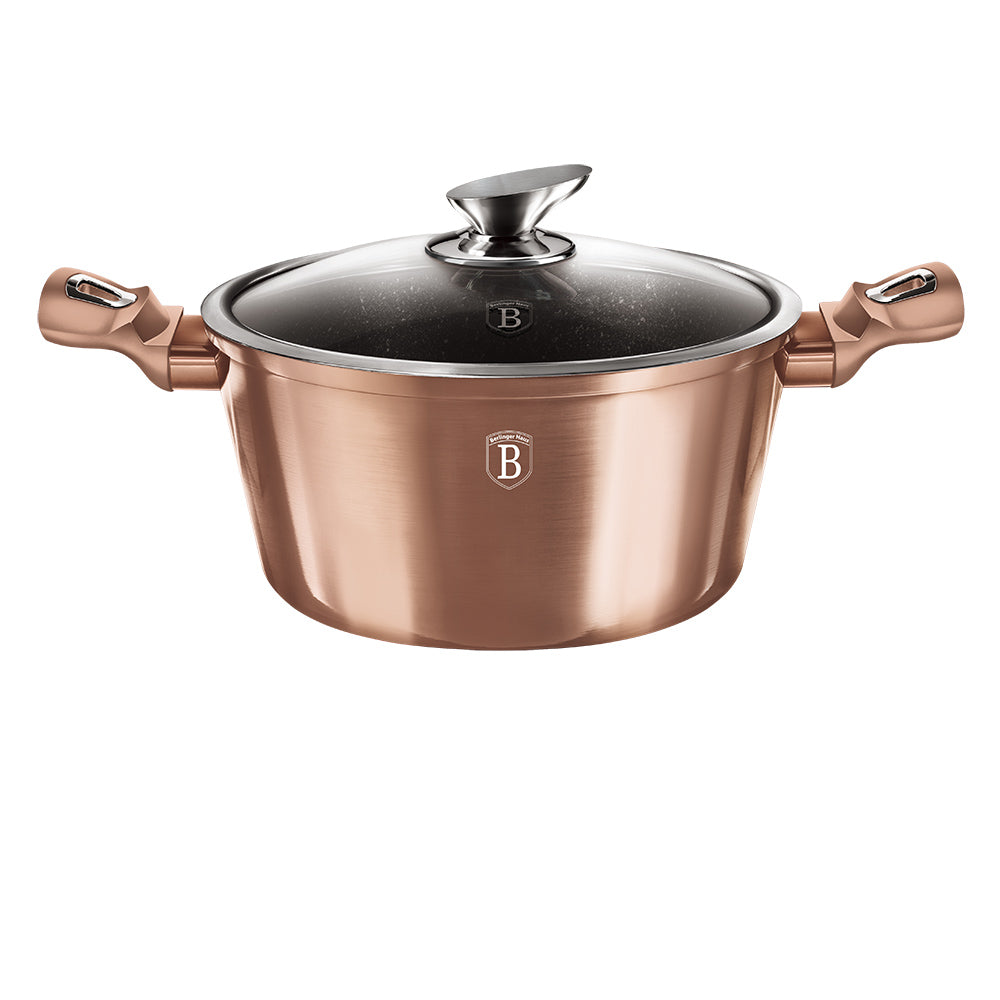Berlinger Haus 28cm Marble Coating Casserole with Lid - Rose Gold Metallic Line