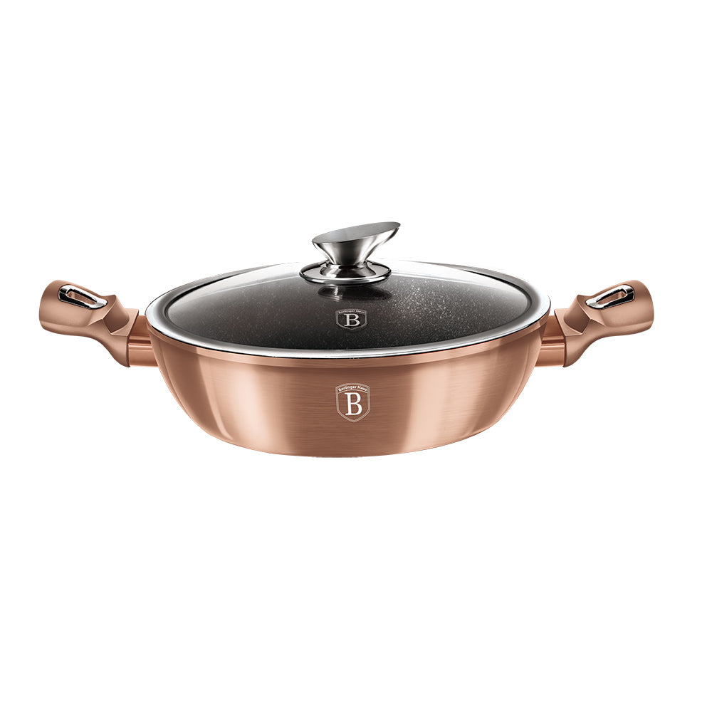 Berlinger Haus 28cm Marble Non-Stick Coating Shallow Pot - Rose Gold