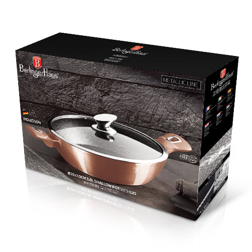 Berlinger Haus 28cm Marble Non-Stick Coating Shallow Pot - Rose Gold