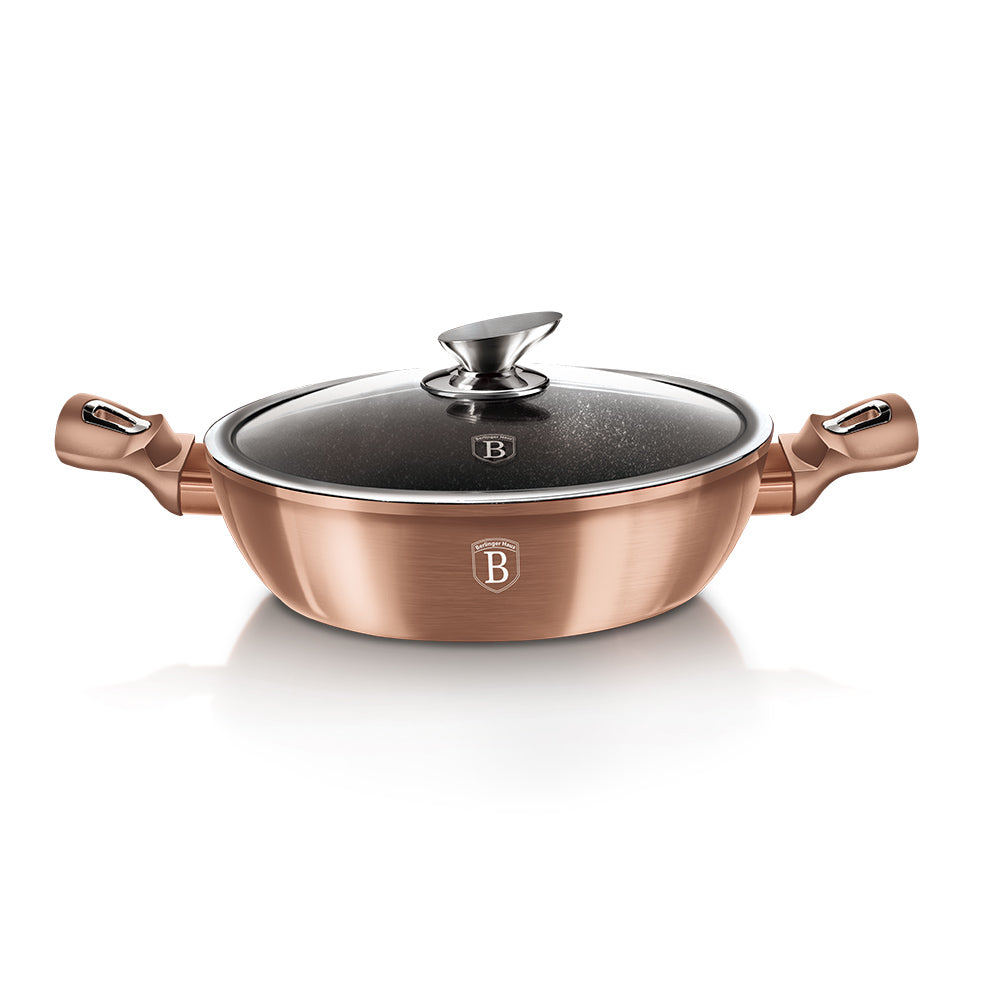 Berlinger Haus 28cm Marble Non-Stick Coating Shallow Pot - Rose Gold