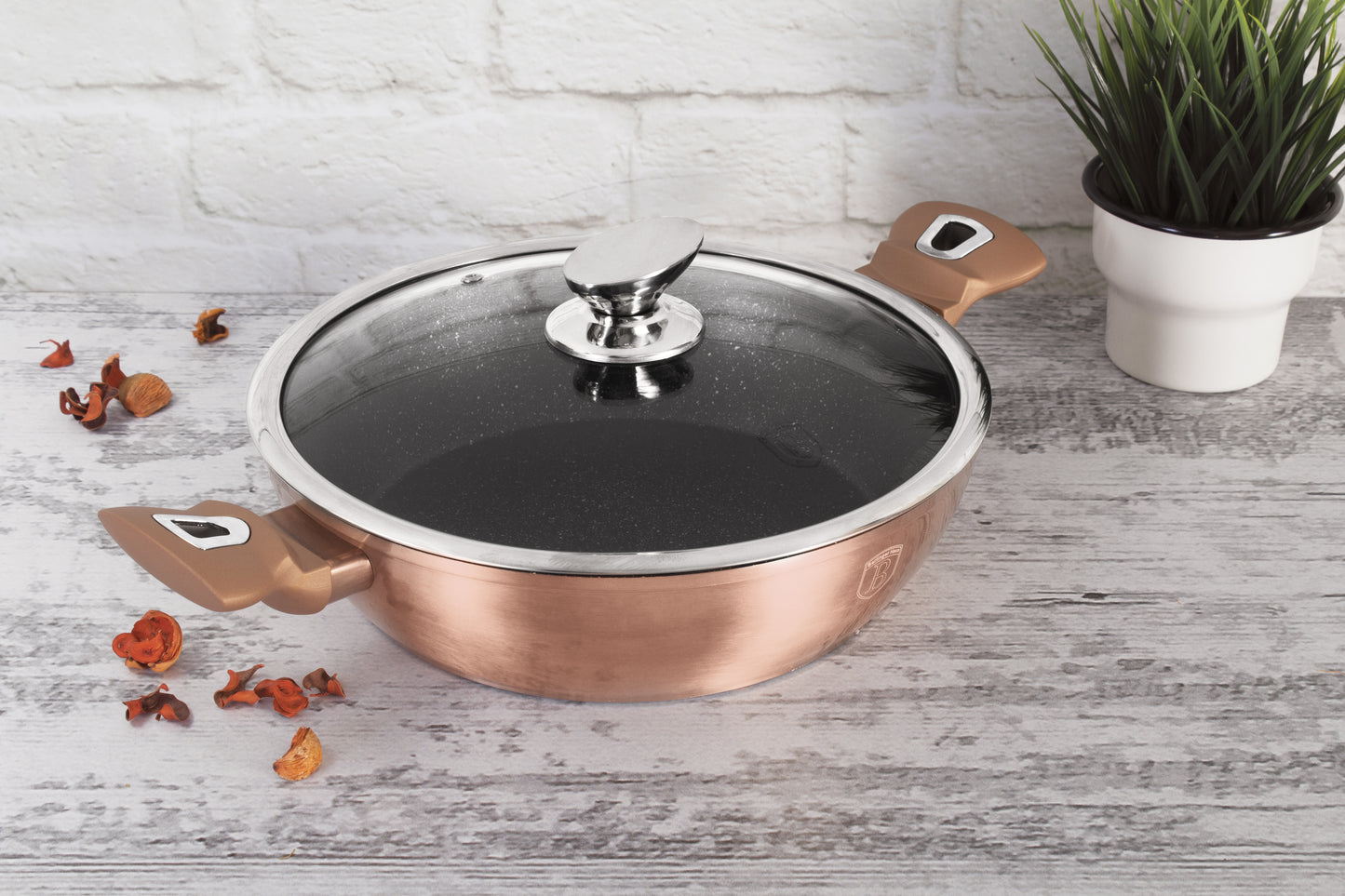 Berlinger Haus 28cm Marble Non-Stick Coating Shallow Pot - Rose Gold