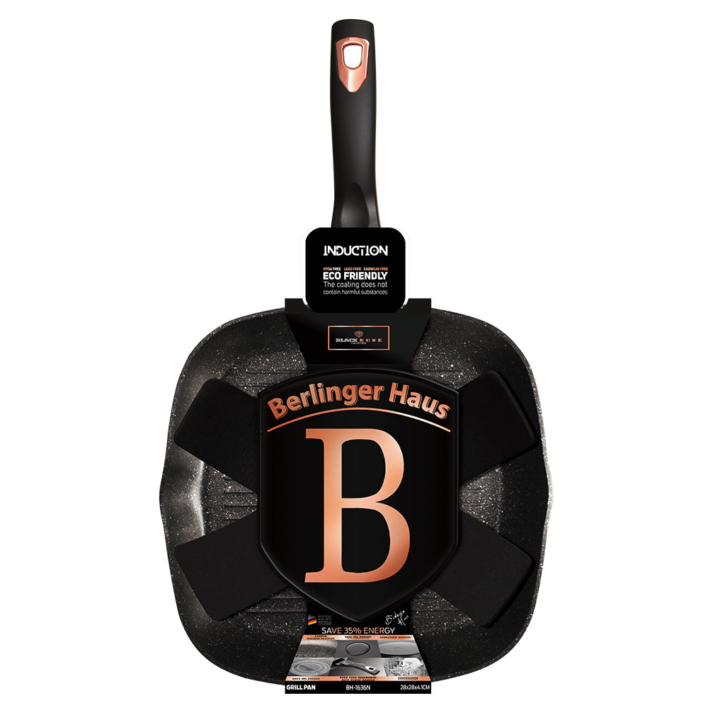 Berlinger Haus 28cm Marble Coating Grill Pan with Detachable Handle - Black