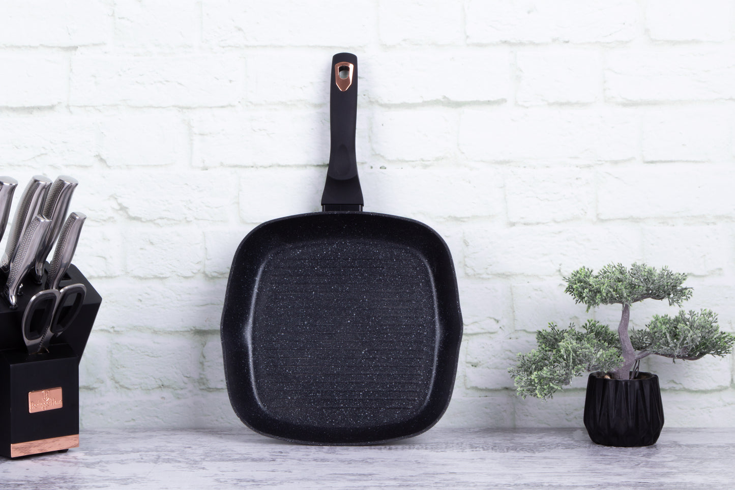 Berlinger Haus 28cm Marble Coating Grill Pan with Detachable Handle - Black