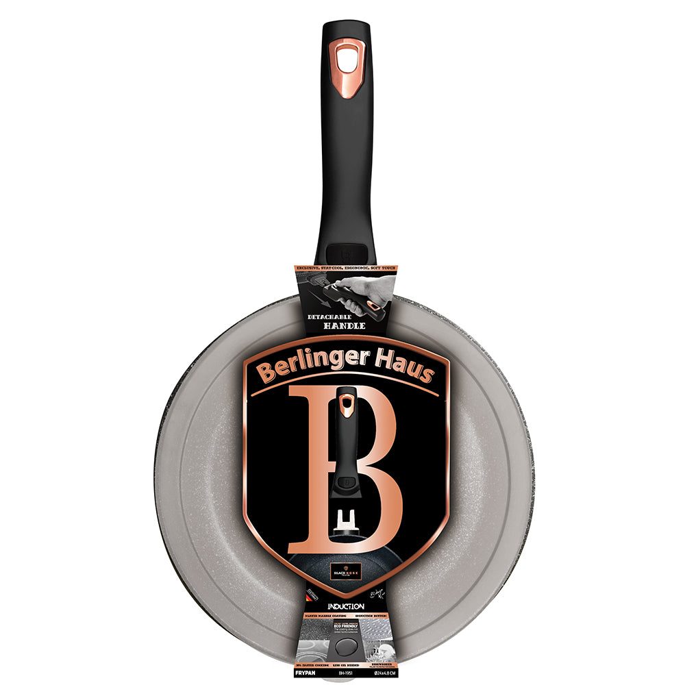 Berlinger Haus 24cm Marble Coating Fry Pan with Lid and Detachable Handle - Black Rose Line