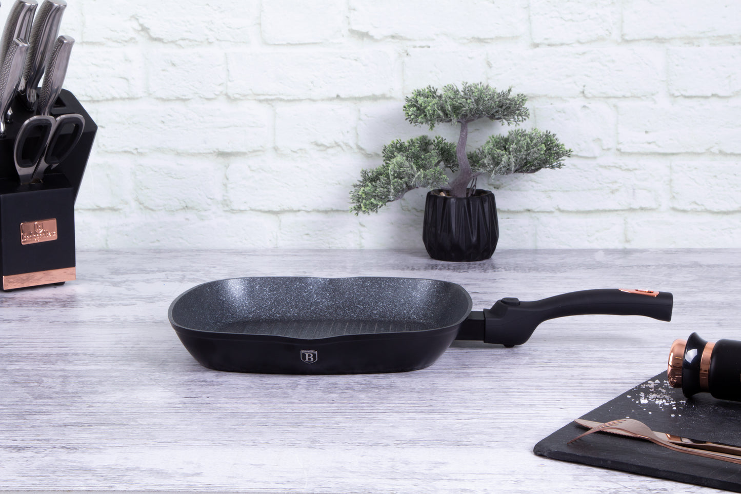 Berlinger Haus 28cm Marble Coating Grill Pan with Detachable Handle - Black