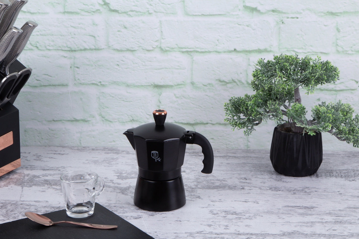 Berlinger Haus Italian Style Stovetop Espresso Coffee Maker 150ML - Black Rose Line