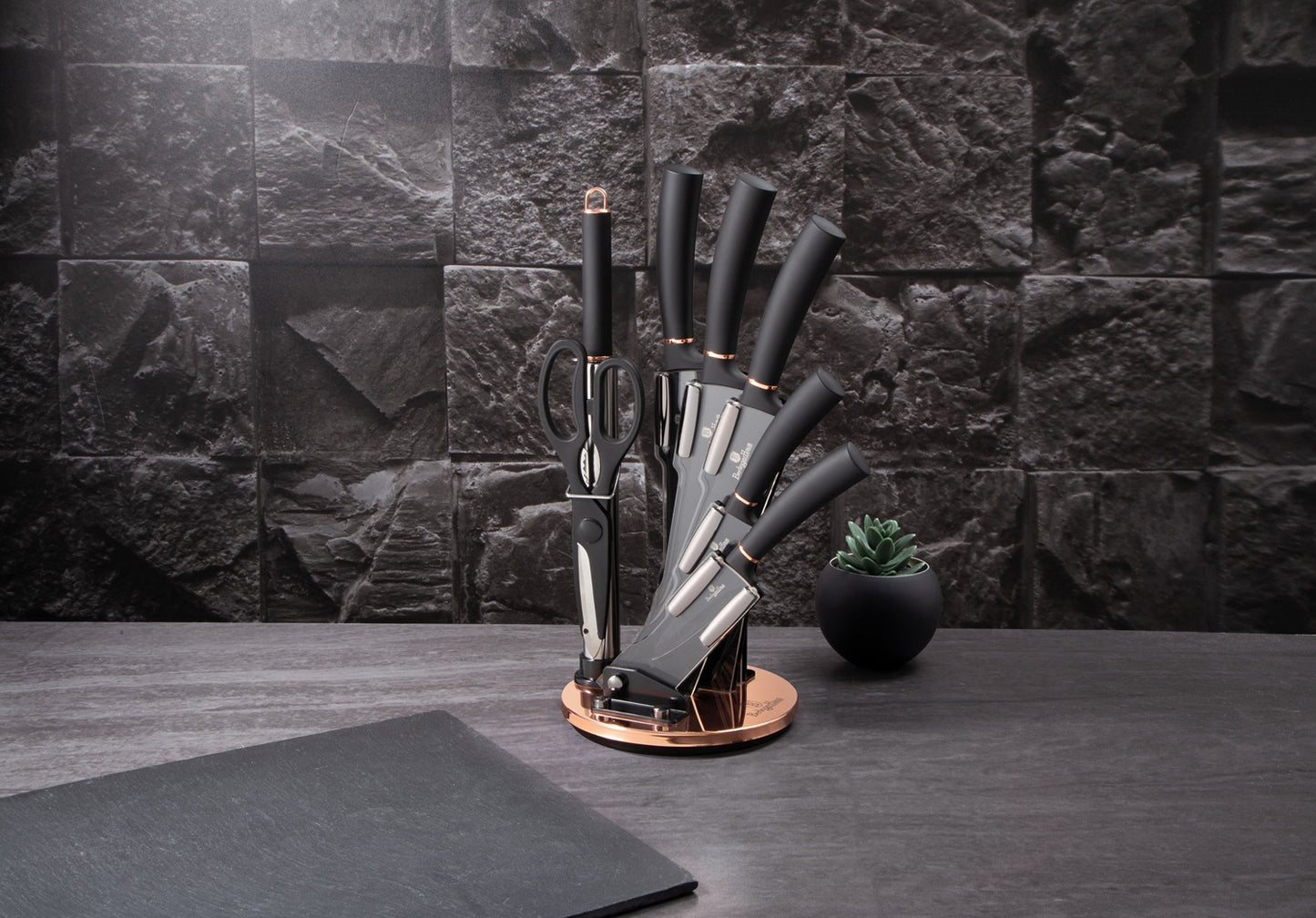 Berlinger Haus 8-Piece Knife Set with Acrylic Stand – Black Rose