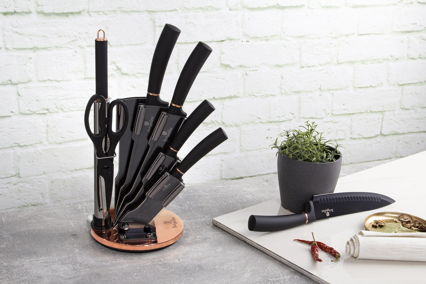 Berlinger Haus 8-Piece Knife Set with Acrylic Stand – Black Rose