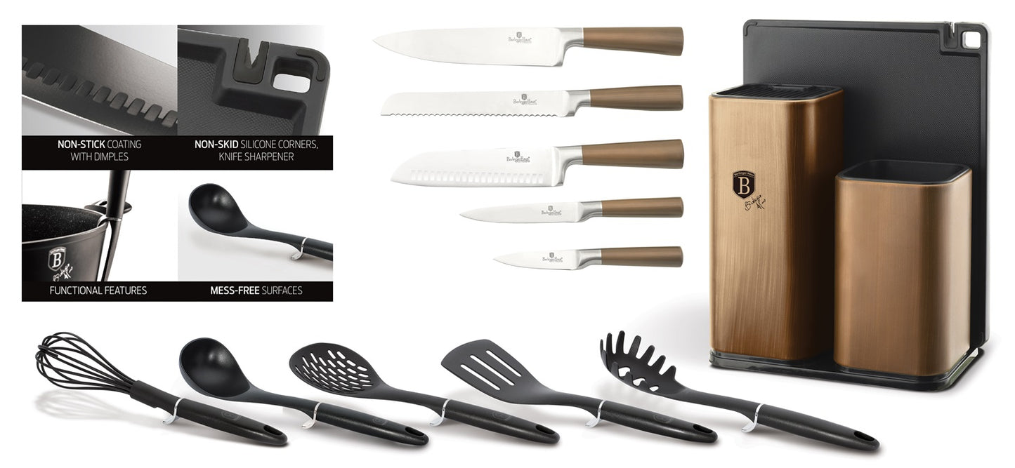 Berlinger Haus 12 Piece Knife Set with Stand and Cutting Board - Black Rose Line