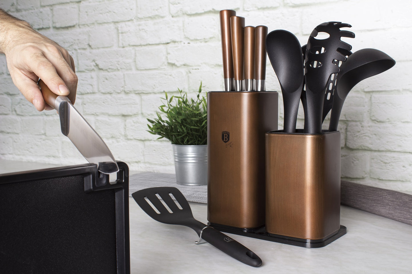 Berlinger Haus 12 Piece Knife Set with Stand and Cutting Board - Black Rose Line