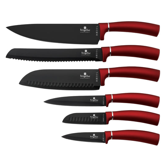 Berlinger Haus 6-Piece Stainless Steel Knife Set – Burgundy Metallic
