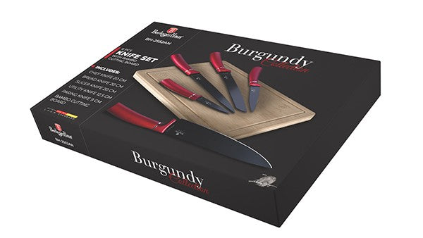 Berlinger Haus 6-Piece Knife Set with Bamboo Cutting Board - Burgundy Metallic