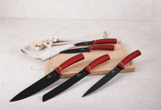Berlinger Haus 6-Piece Knife Set with Bamboo Cutting Board - Burgundy Metallic