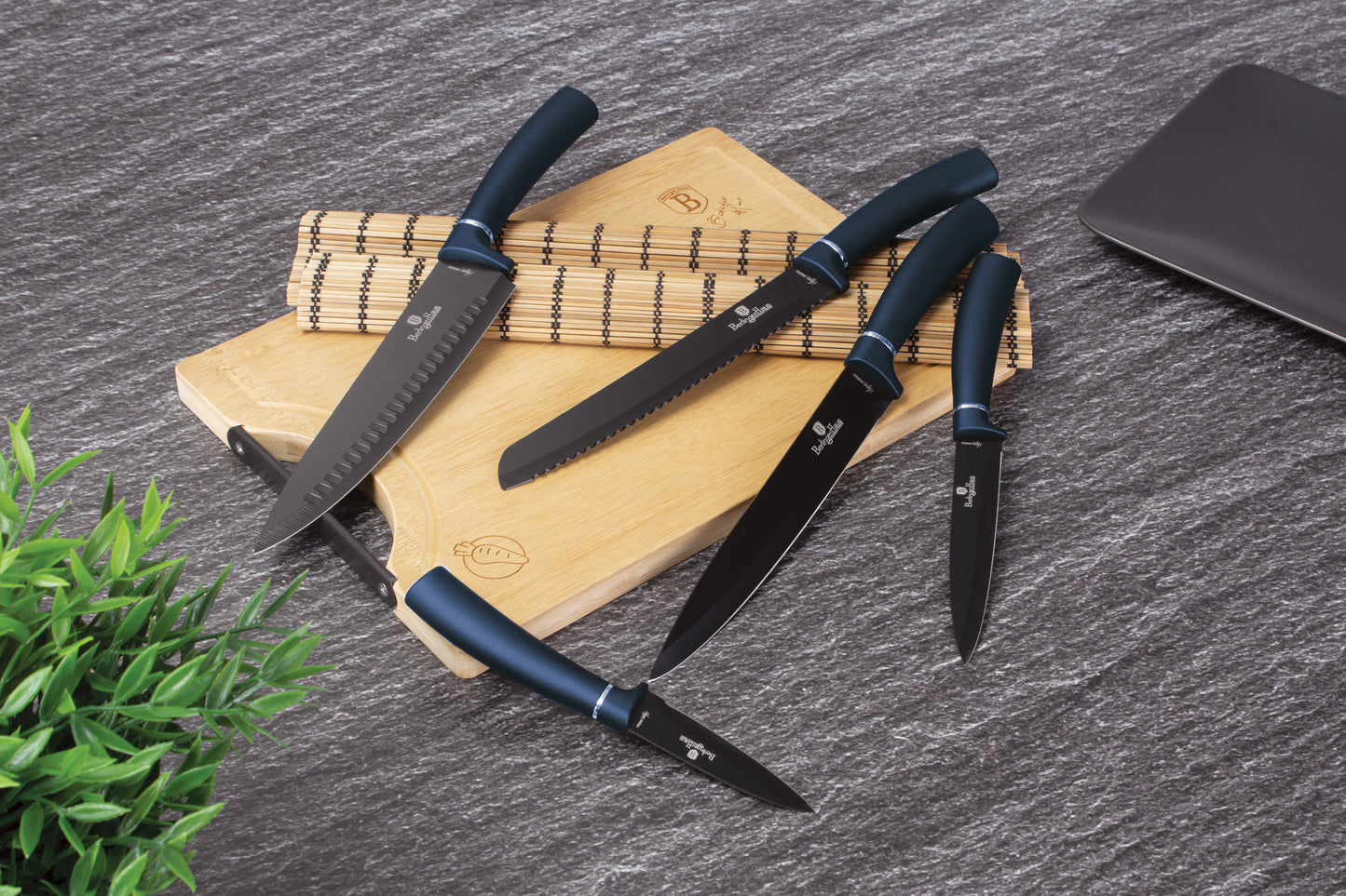 Berlinger Haus 6 Piece Knife Set with Bamboo Cutting Board Aquamarine