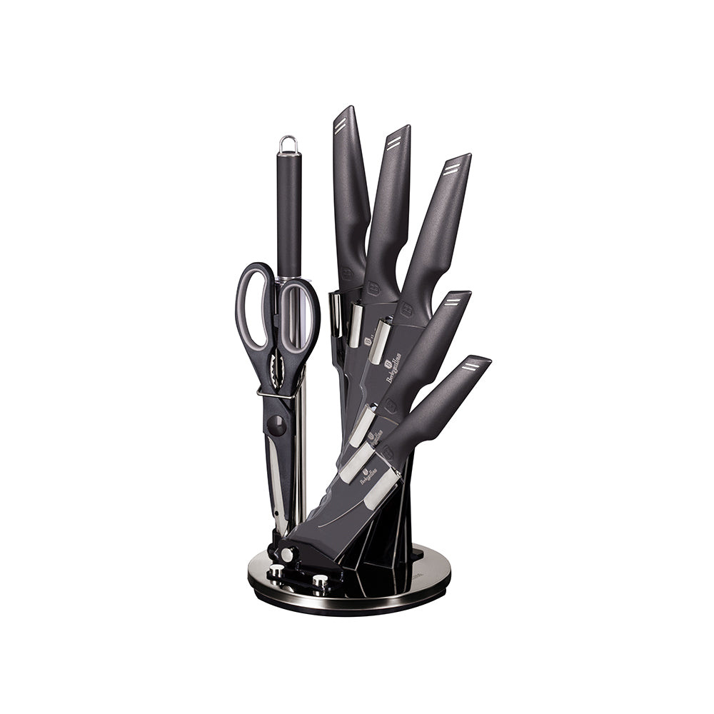 Berlinger Haus 8-Piece Non-Stick Knife Set with Acrylic Stand - Carbon Pro