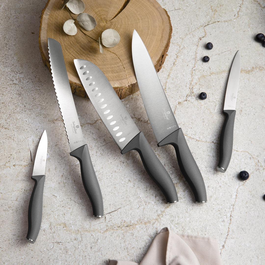 Berlinger Haus 6-Piece Stainless Steel Knife Set with Bamboo Stand – Anthracite