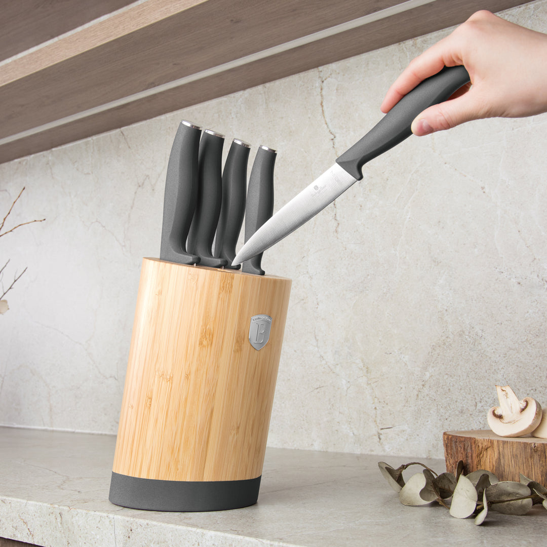 Berlinger Haus 6-Piece Stainless Steel Knife Set with Bamboo Stand – Anthracite
