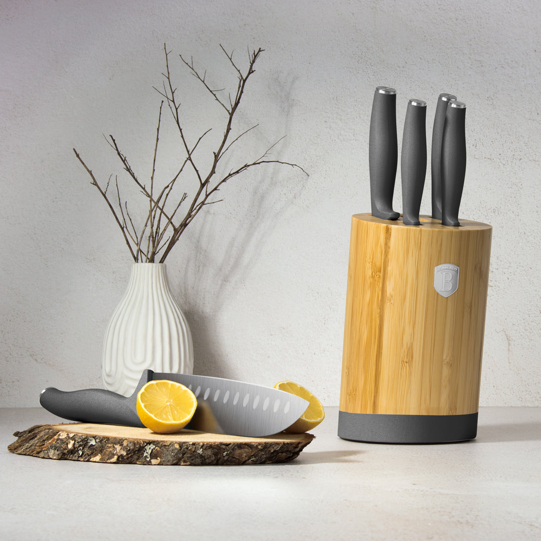 Berlinger Haus 6-Piece Stainless Steel Knife Set with Bamboo Stand – Anthracite