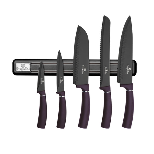 Berlinger Haus 6-Piece Non-Stick Knife Set with Magnetic Hanger - Purple