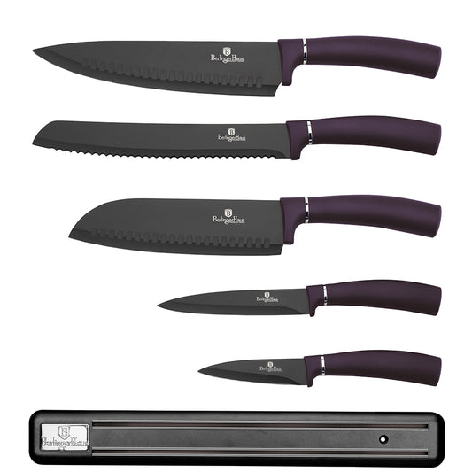 Berlinger Haus 6-Piece Non-Stick Knife Set with Magnetic Hanger - Purple