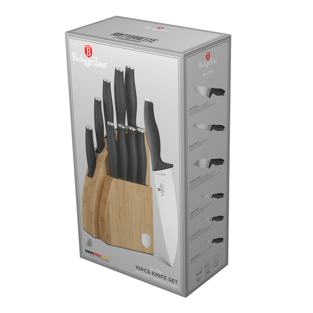 Berlinger Haus 10-Piece Knife Set with Bamboo Stand – Anthracite