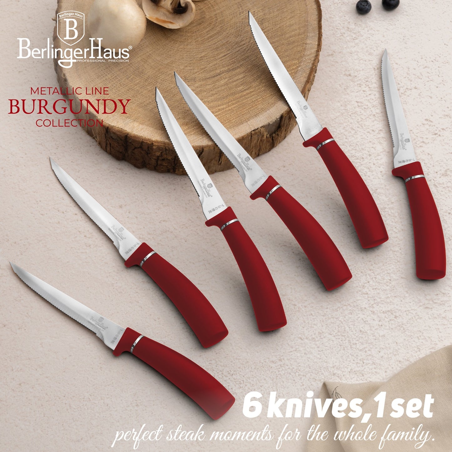 Berlinger Haus 6-Piece Steak Knife Set – Burgundy Metallic