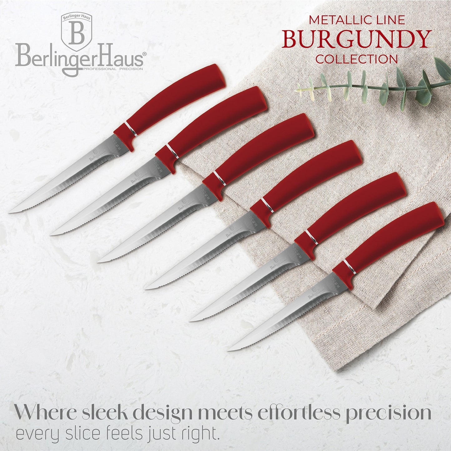 Berlinger Haus 6-Piece Steak Knife Set – Burgundy Metallic