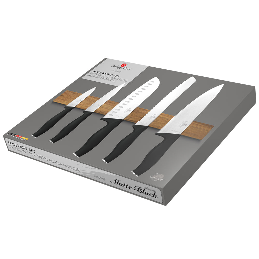 Berlinger Haus 6-Piece Knife Set with Acacia Wood Magnetic Hanger – Matt Black