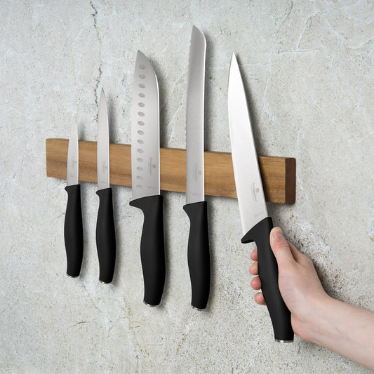 Berlinger Haus 6-Piece Knife Set with Acacia Wood Magnetic Hanger – Matt Black