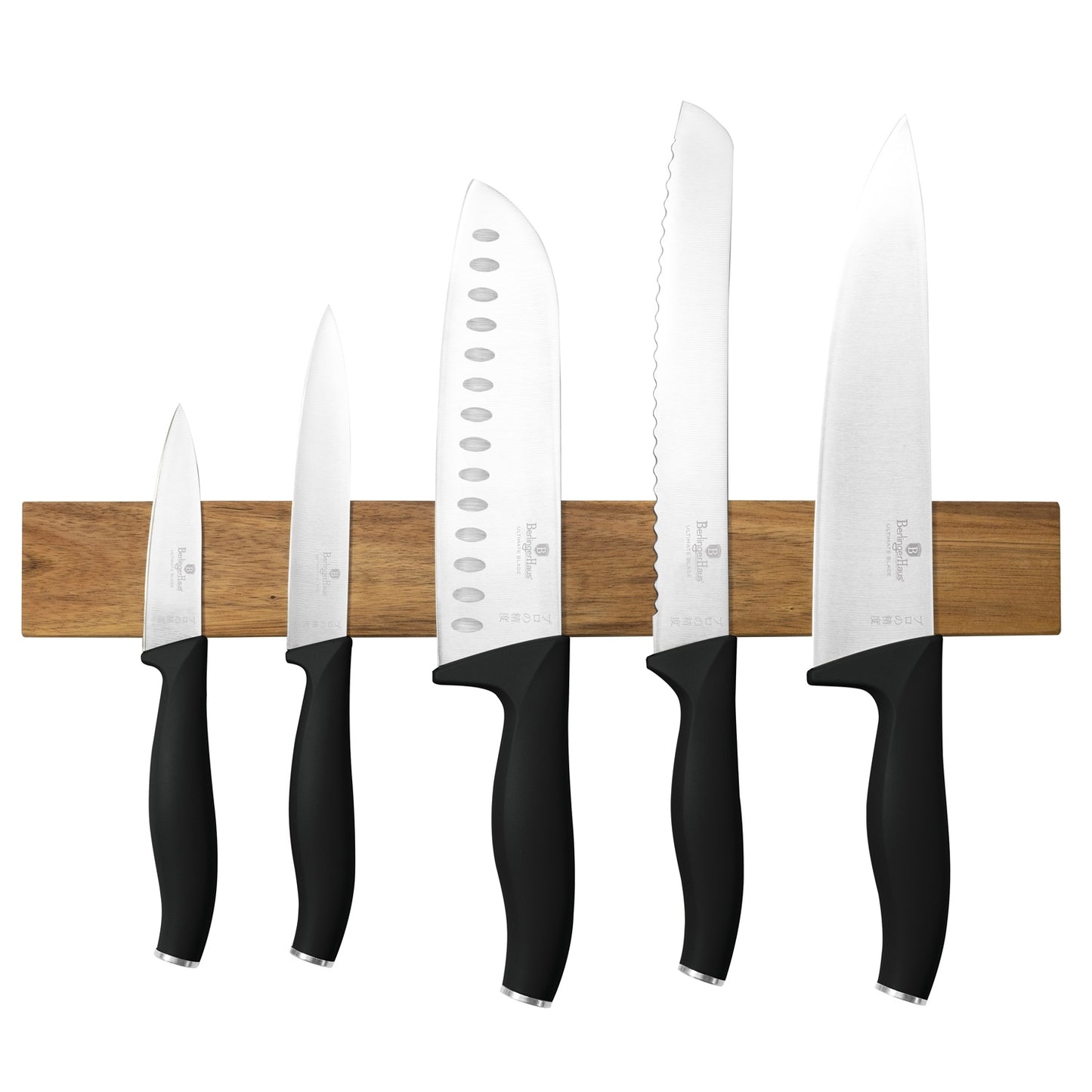 Berlinger Haus 6-Piece Knife Set with Acacia Wood Magnetic Hanger – Matt Black