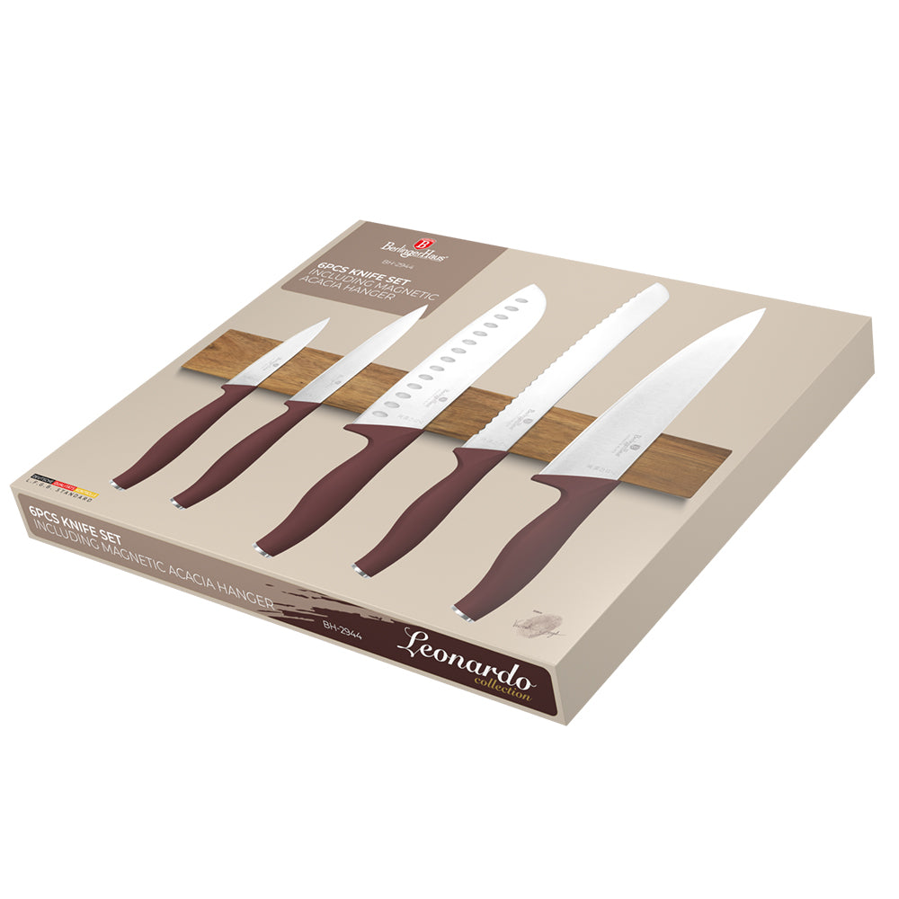 Berlinger Haus 6-Piece Stainless Steel Knife Set with Wood Magnetic Hanger – Leonardo