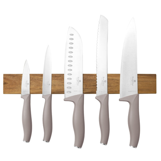 Berlinger Haus 6-Piece Knife Set with Acacia Wood Magnetic Hanger – Taupe
