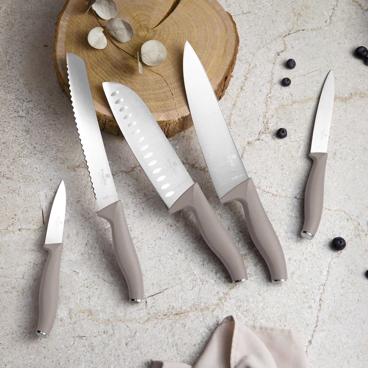 Berlinger Haus 6-Piece Knife Set with Acacia Wood Magnetic Hanger – Taupe