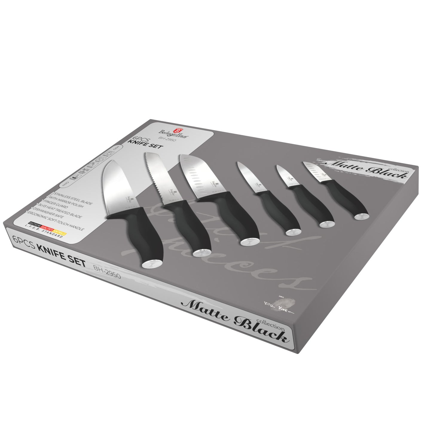 Berlinger Haus 6-Piece Stainless Steel Knife Set – Matte Black