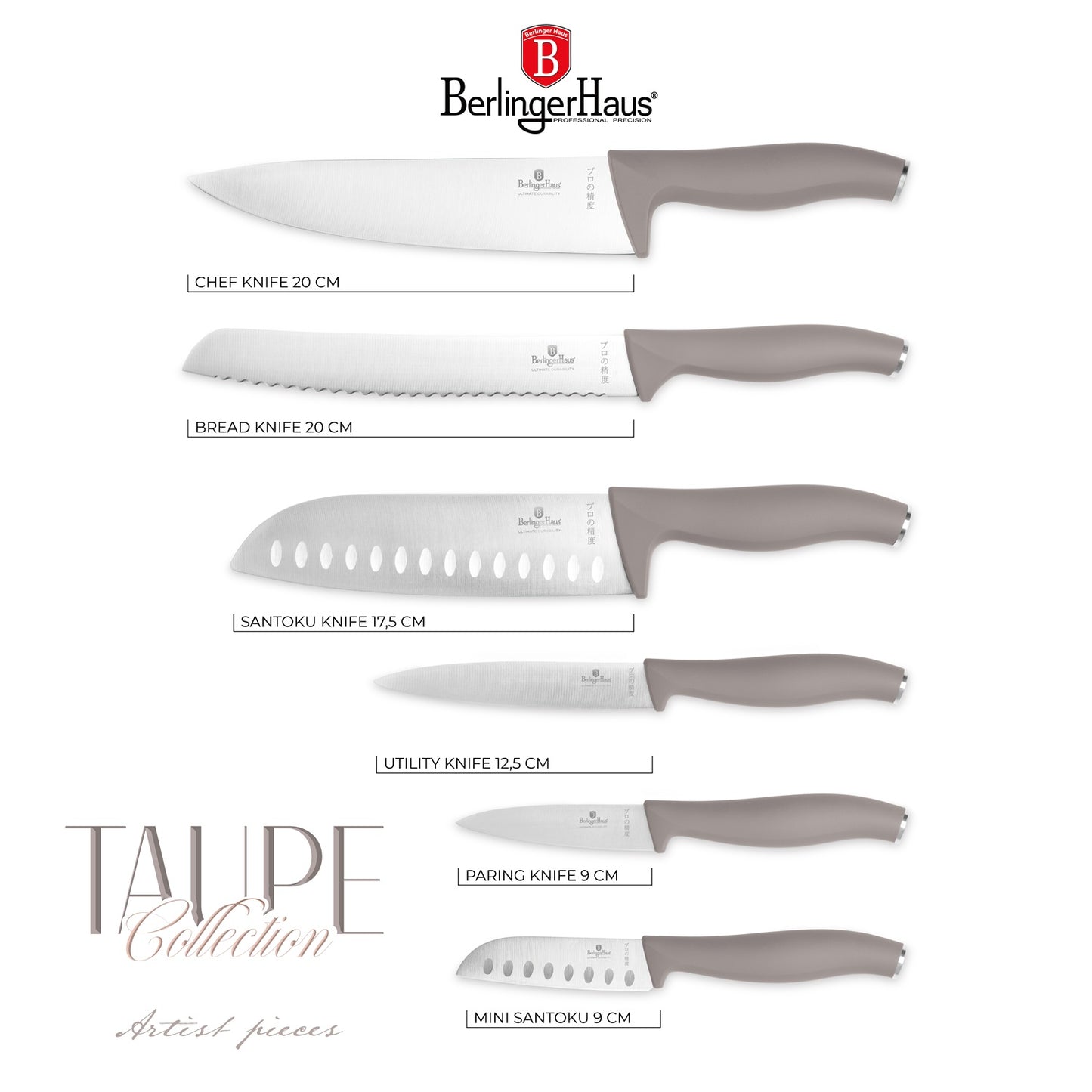Berlinger Haus 6-Piece Stainless Steel Knife Set - Taupe